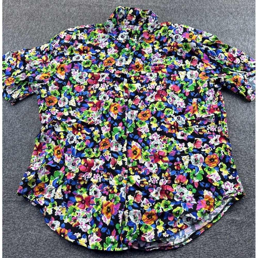 Fast Fashion Shirt Womens Large Multicolor Floral Short Sleeve Button Up Vintage